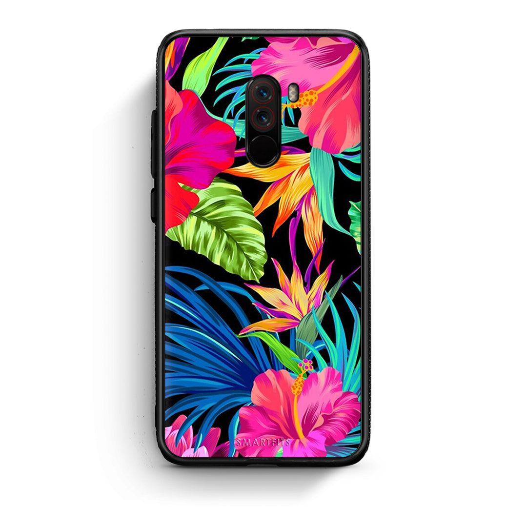 Xiaomi Pocophone F1 Tropical Flowers θήκη από τη Smartfits με σχέδιο στο πίσω μέρος και μαύρο περίβλημα | Smartphone case with colorful back and black bezels by Smartfits