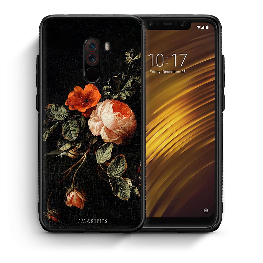 Θήκη Xiaomi Pocophone F1 Vintage Roses από τη Smartfits με σχέδιο στο πίσω μέρος και μαύρο περίβλημα | Xiaomi Pocophone F1 Vintage Roses case with colorful back and black bezels