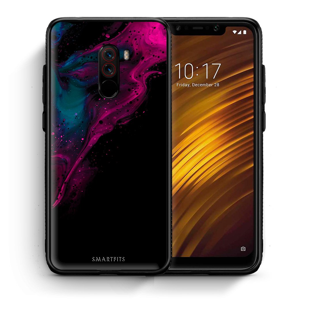 Θήκη Xiaomi Pocophone F1 Pink Black Watercolor από τη Smartfits με σχέδιο στο πίσω μέρος και μαύρο περίβλημα | Xiaomi Pocophone F1 Pink Black Watercolor case with colorful back and black bezels