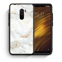 Thumbnail for Θήκη Xiaomi Pocophone F1 White Gold Marble από τη Smartfits με σχέδιο στο πίσω μέρος και μαύρο περίβλημα | Xiaomi Pocophone F1 White Gold Marble case with colorful back and black bezels