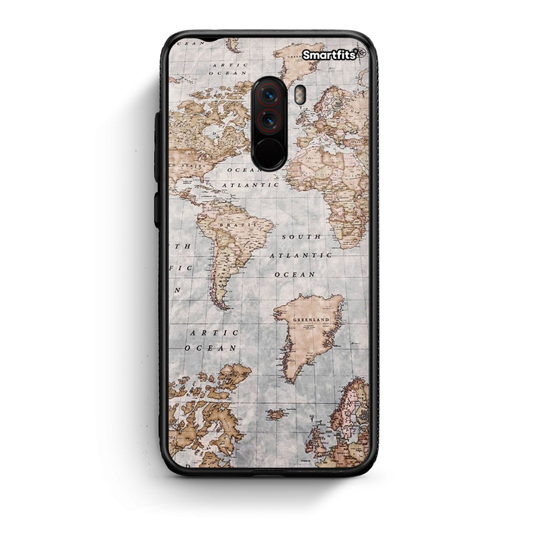 Xiaomi Pocophone F1 World Map Θήκη από τη Smartfits με σχέδιο στο πίσω μέρος και μαύρο περίβλημα | Smartphone case with colorful back and black bezels by Smartfits