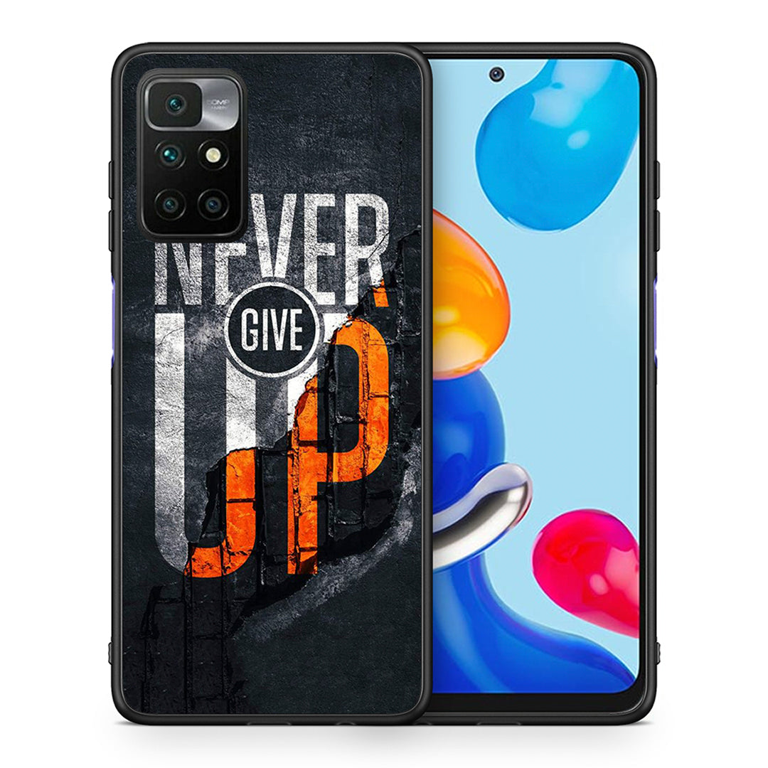 Θήκη Αγίου Βαλεντίνου Xiaomi Redmi 10 / Redmi Note 11 4G Never Give Up από τη Smartfits με σχέδιο στο πίσω μέρος και μαύρο περίβλημα | Xiaomi Redmi 10 / Redmi Note 11 4G Never Give Up case with colorful back and black bezels