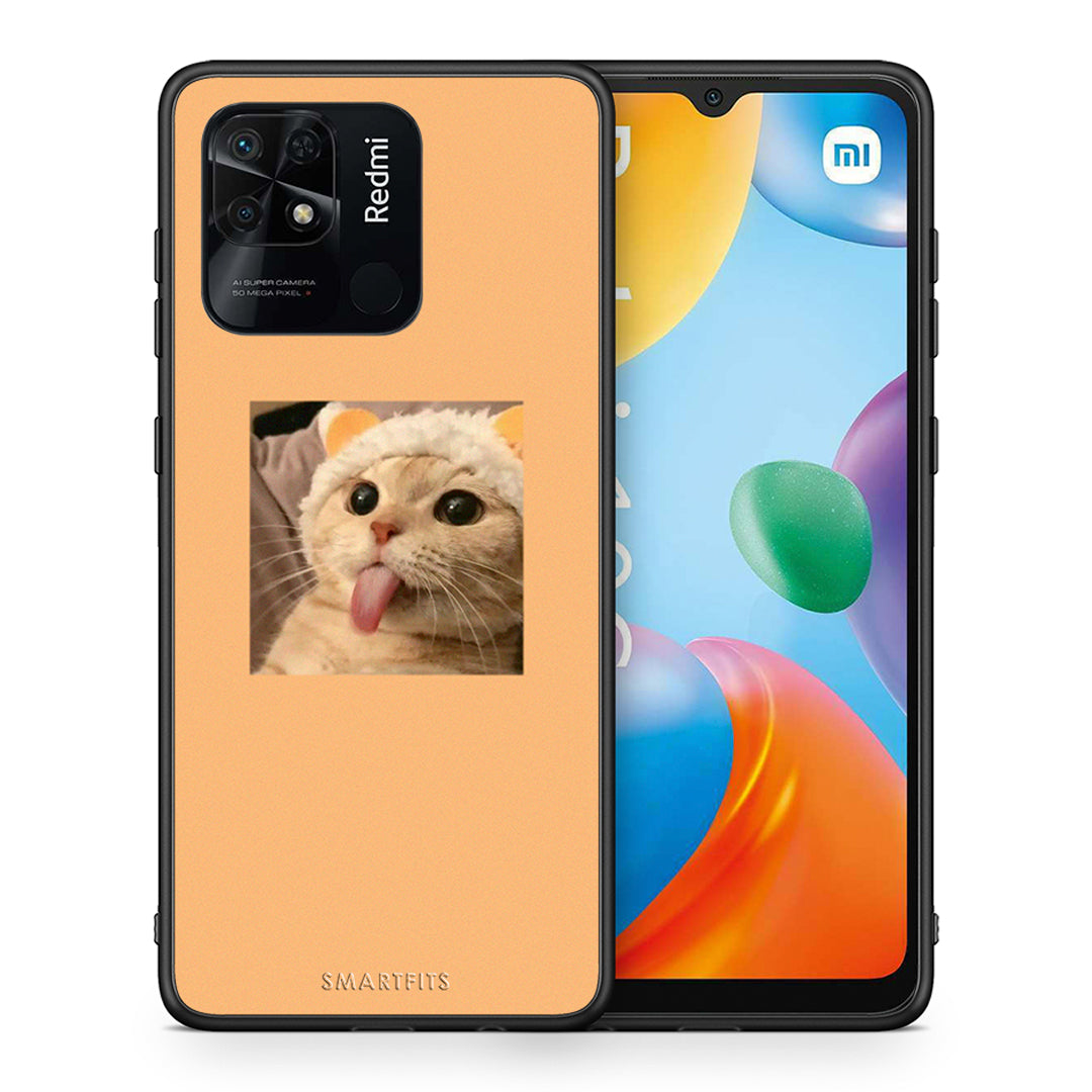 Θήκη Xiaomi Redmi 10C Cat Tongue από τη Smartfits με σχέδιο στο πίσω μέρος και μαύρο περίβλημα | Xiaomi Redmi 10C Cat Tongue case with colorful back and black bezels