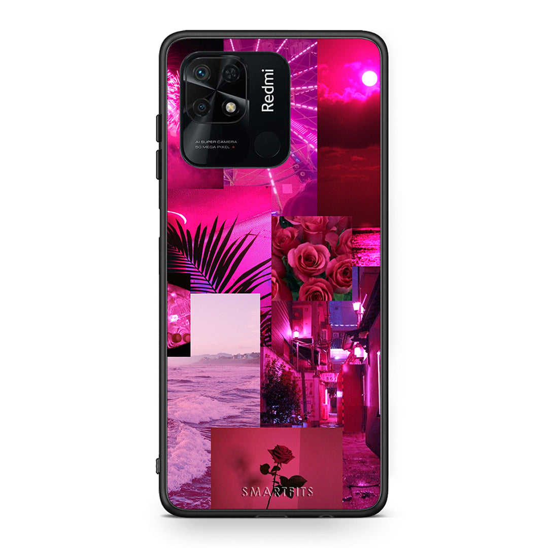 Xiaomi Redmi 10C Collage Red Roses Θήκη Αγίου Βαλεντίνου από τη Smartfits με σχέδιο στο πίσω μέρος και μαύρο περίβλημα | Smartphone case with colorful back and black bezels by Smartfits