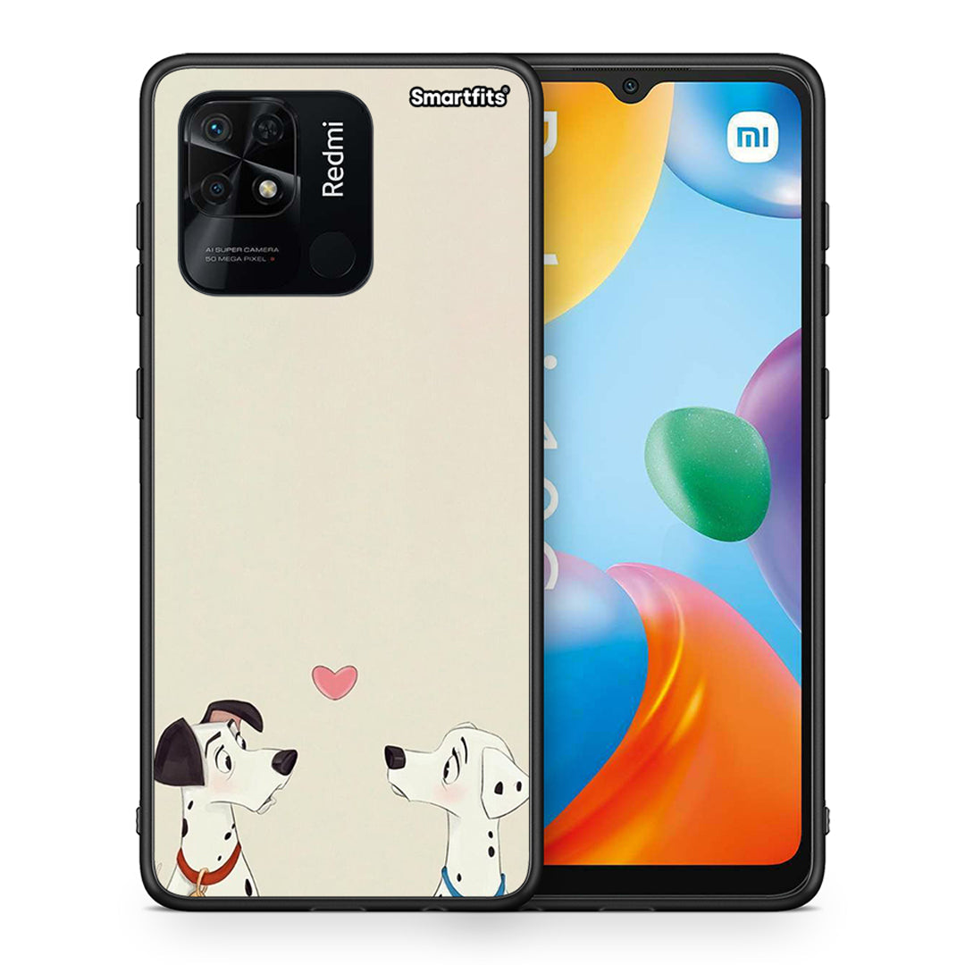 Θήκη Xiaomi Redmi 10C Dalmatians Love από τη Smartfits με σχέδιο στο πίσω μέρος και μαύρο περίβλημα | Xiaomi Redmi 10C Dalmatians Love case with colorful back and black bezels