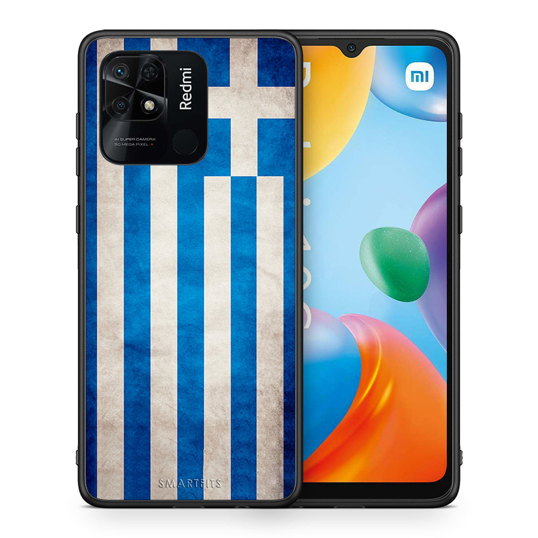 Θήκη Xiaomi Redmi 10C Greek Flag από τη Smartfits με σχέδιο στο πίσω μέρος και μαύρο περίβλημα | Xiaomi Redmi 10C Greek Flag case with colorful back and black bezels