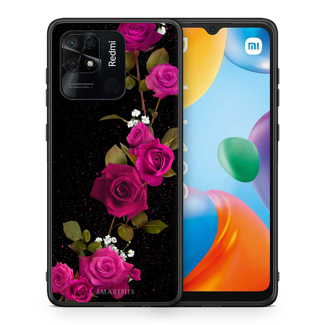 Θήκη Xiaomi Redmi 10C Red Roses Flower από τη Smartfits με σχέδιο στο πίσω μέρος και μαύρο περίβλημα | Xiaomi Redmi 10C Red Roses Flower case with colorful back and black bezels