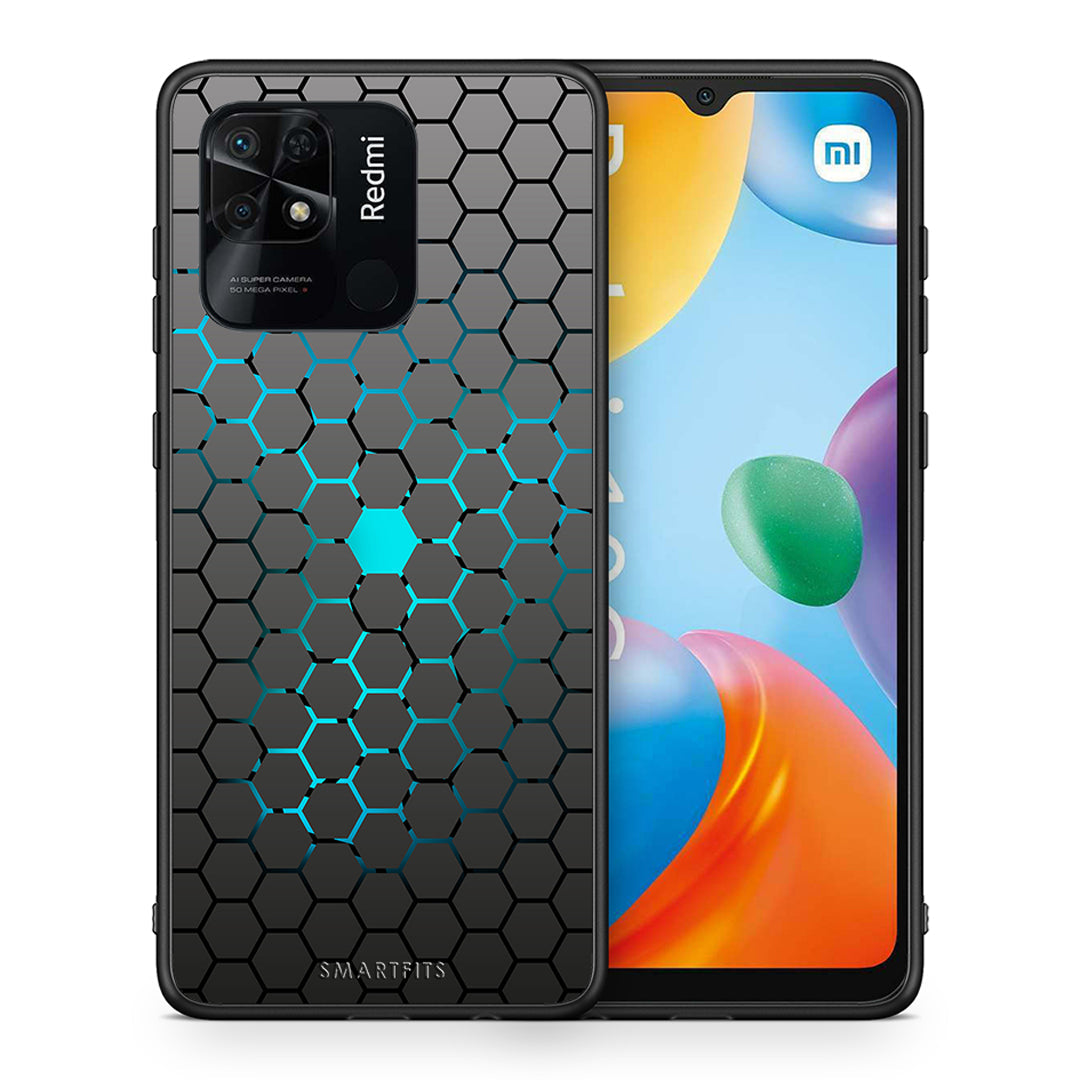 Θήκη Xiaomi Redmi 10C Hexagonal Geometric από τη Smartfits με σχέδιο στο πίσω μέρος και μαύρο περίβλημα | Xiaomi Redmi 10C Hexagonal Geometric case with colorful back and black bezels