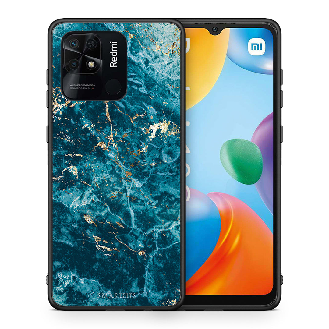 Θήκη Xiaomi Redmi 10C Marble Blue από τη Smartfits με σχέδιο στο πίσω μέρος και μαύρο περίβλημα | Xiaomi Redmi 10C Marble Blue case with colorful back and black bezels