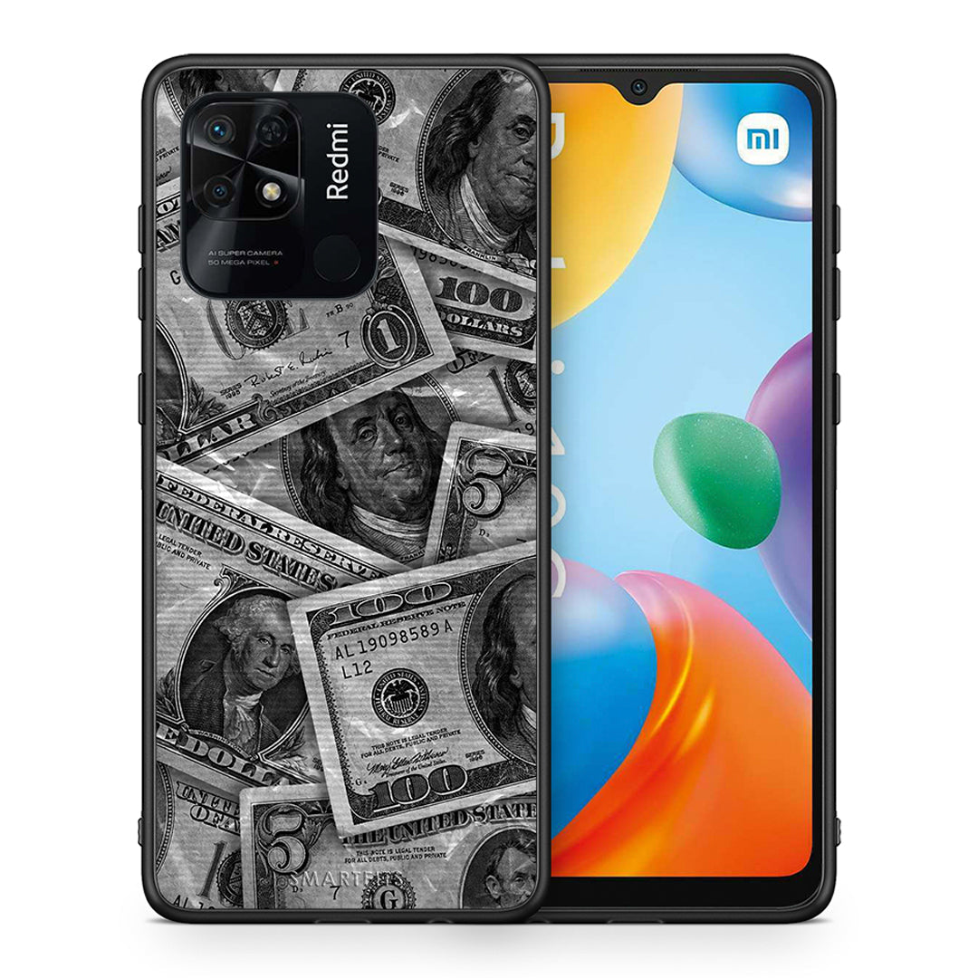 Θήκη Xiaomi Redmi 10C Money Dollars από τη Smartfits με σχέδιο στο πίσω μέρος και μαύρο περίβλημα | Xiaomi Redmi 10C Money Dollars case with colorful back and black bezels