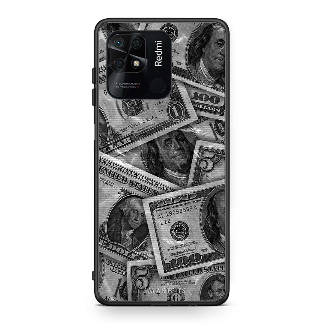 Xiaomi Redmi 10C Money Dollars θήκη από τη Smartfits με σχέδιο στο πίσω μέρος και μαύρο περίβλημα | Smartphone case with colorful back and black bezels by Smartfits