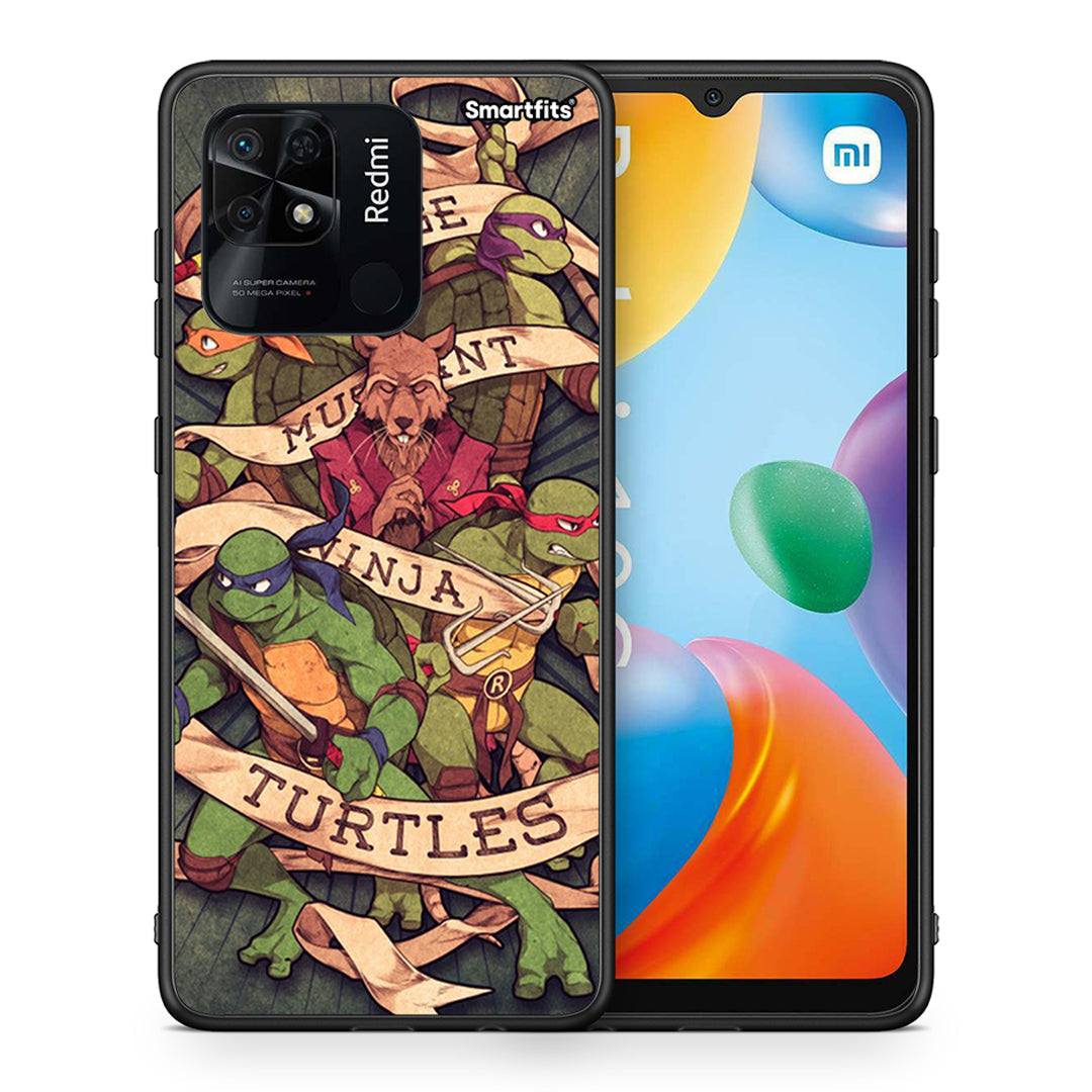 Θήκη Xiaomi Redmi 10C Ninja Turtles από τη Smartfits με σχέδιο στο πίσω μέρος και μαύρο περίβλημα | Xiaomi Redmi 10C Ninja Turtles case with colorful back and black bezels