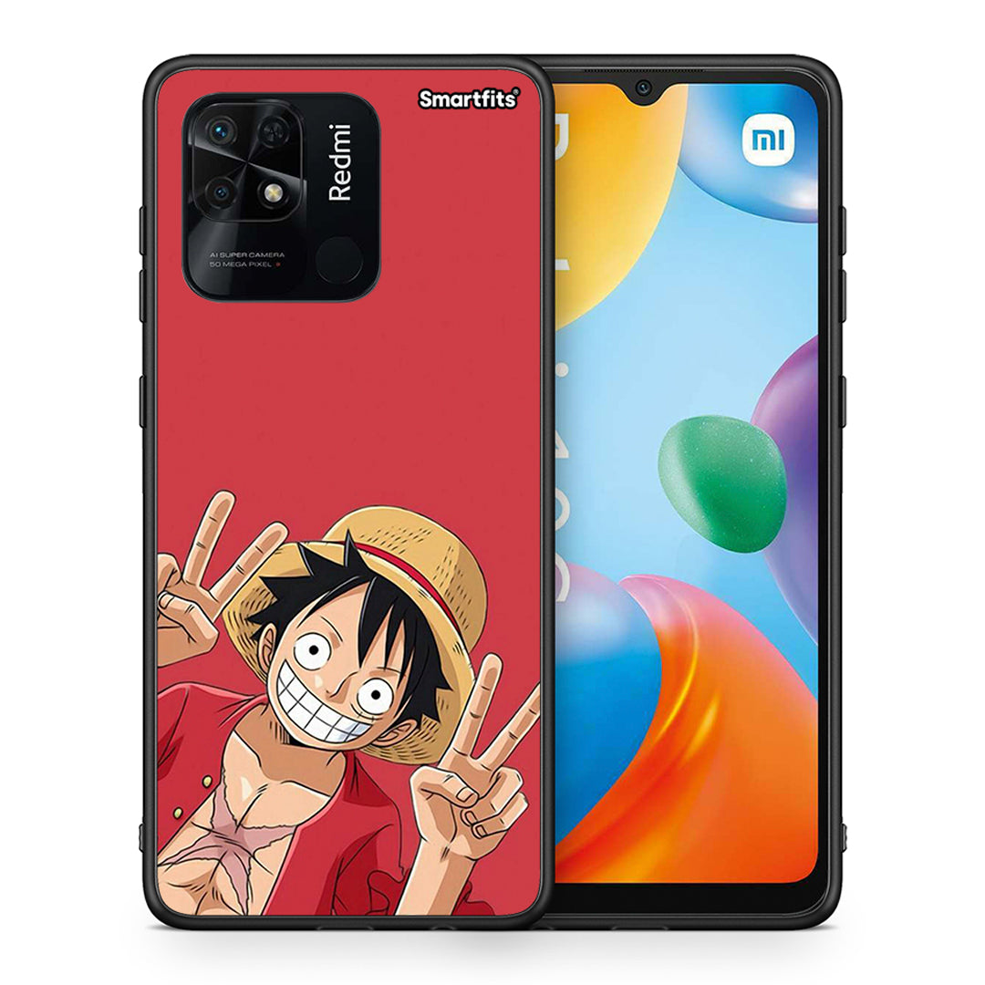 Θήκη Xiaomi Redmi 10C Pirate Luffy από τη Smartfits με σχέδιο στο πίσω μέρος και μαύρο περίβλημα | Xiaomi Redmi 10C Pirate Luffy case with colorful back and black bezels