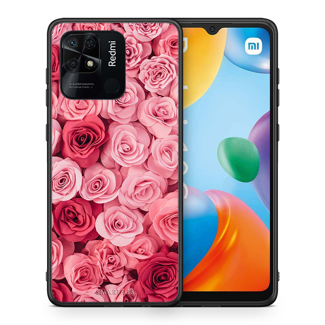 Θήκη Xiaomi Redmi 10C RoseGarden Valentine από τη Smartfits με σχέδιο στο πίσω μέρος και μαύρο περίβλημα | Xiaomi Redmi 10C RoseGarden Valentine case with colorful back and black bezels