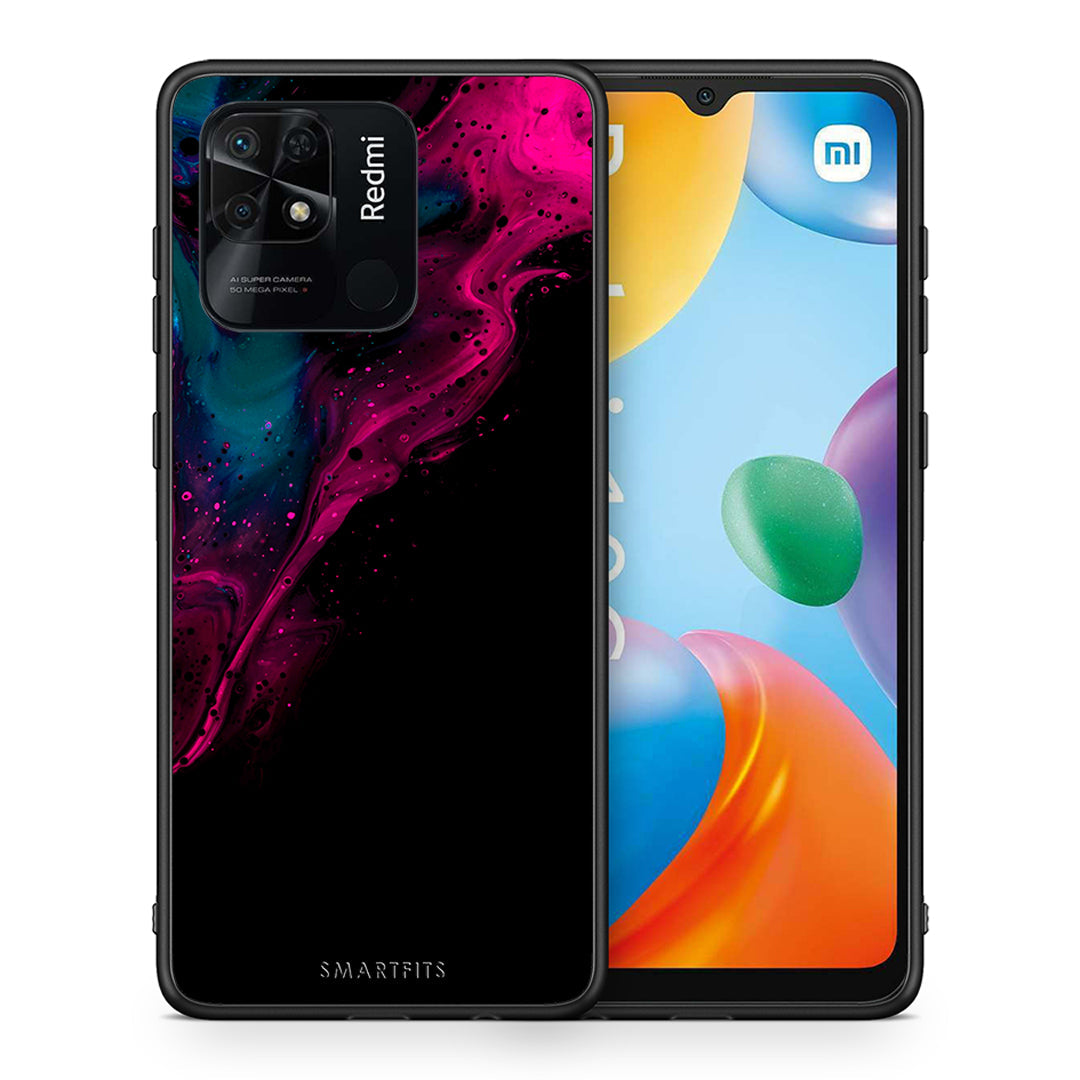 Θήκη Xiaomi Redmi 10C Pink Black Watercolor από τη Smartfits με σχέδιο στο πίσω μέρος και μαύρο περίβλημα | Xiaomi Redmi 10C Pink Black Watercolor case with colorful back and black bezels