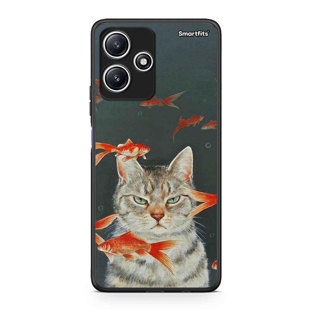 Xiaomi Redmi 12 5G Cat Goldfish θήκη από τη Smartfits με σχέδιο στο πίσω μέρος και μαύρο περίβλημα | Smartphone case with colorful back and black bezels by Smartfits