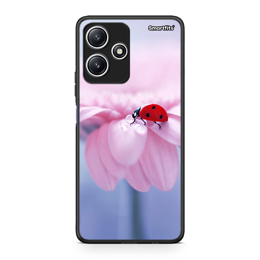 Xiaomi Redmi 12 5G Ladybug Flower θήκη από τη Smartfits με σχέδιο στο πίσω μέρος και μαύρο περίβλημα | Smartphone case with colorful back and black bezels by Smartfits