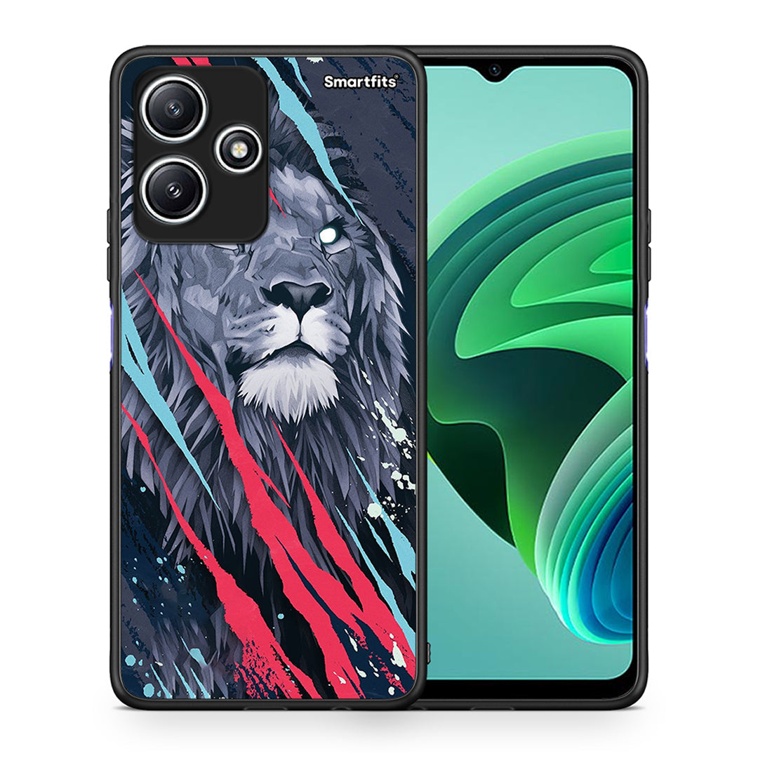 Θήκη Xiaomi Redmi 12 5G Lion Designer PopArt από τη Smartfits με σχέδιο στο πίσω μέρος και μαύρο περίβλημα | Xiaomi Redmi 12 5G Lion Designer PopArt case with colorful back and black bezels