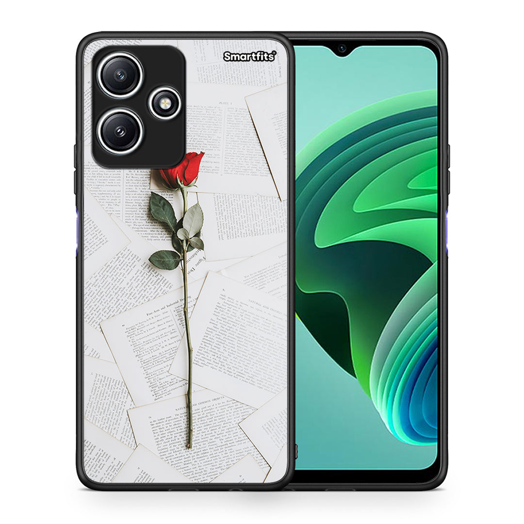 Θήκη Xiaomi Redmi 12 5G Red Rose από τη Smartfits με σχέδιο στο πίσω μέρος και μαύρο περίβλημα | Xiaomi Redmi 12 5G Red Rose case with colorful back and black bezels