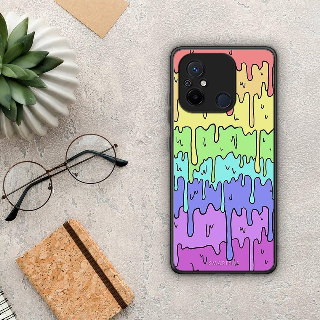 Θήκη Xiaomi Redmi 12C Melting Rainbow από τη Smartfits με σχέδιο στο πίσω μέρος και μαύρο περίβλημα | Xiaomi Redmi 12C Melting Rainbow Case with Colorful Back and Black Bezels