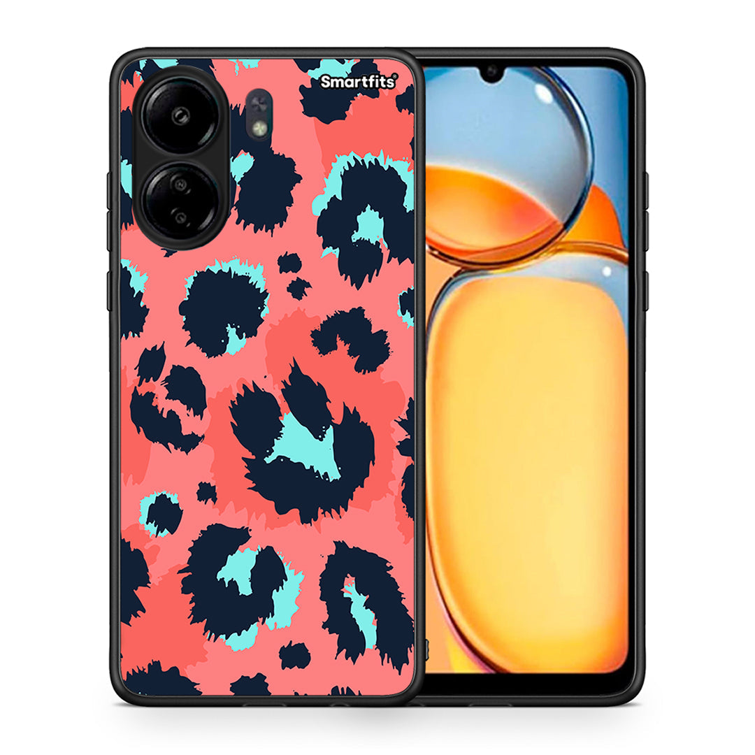 Θήκη Xiaomi Redmi 13C Pink Leopard Animal από τη Smartfits με σχέδιο στο πίσω μέρος και μαύρο περίβλημα | Xiaomi Redmi 13C Pink Leopard Animal case with colorful back and black bezels