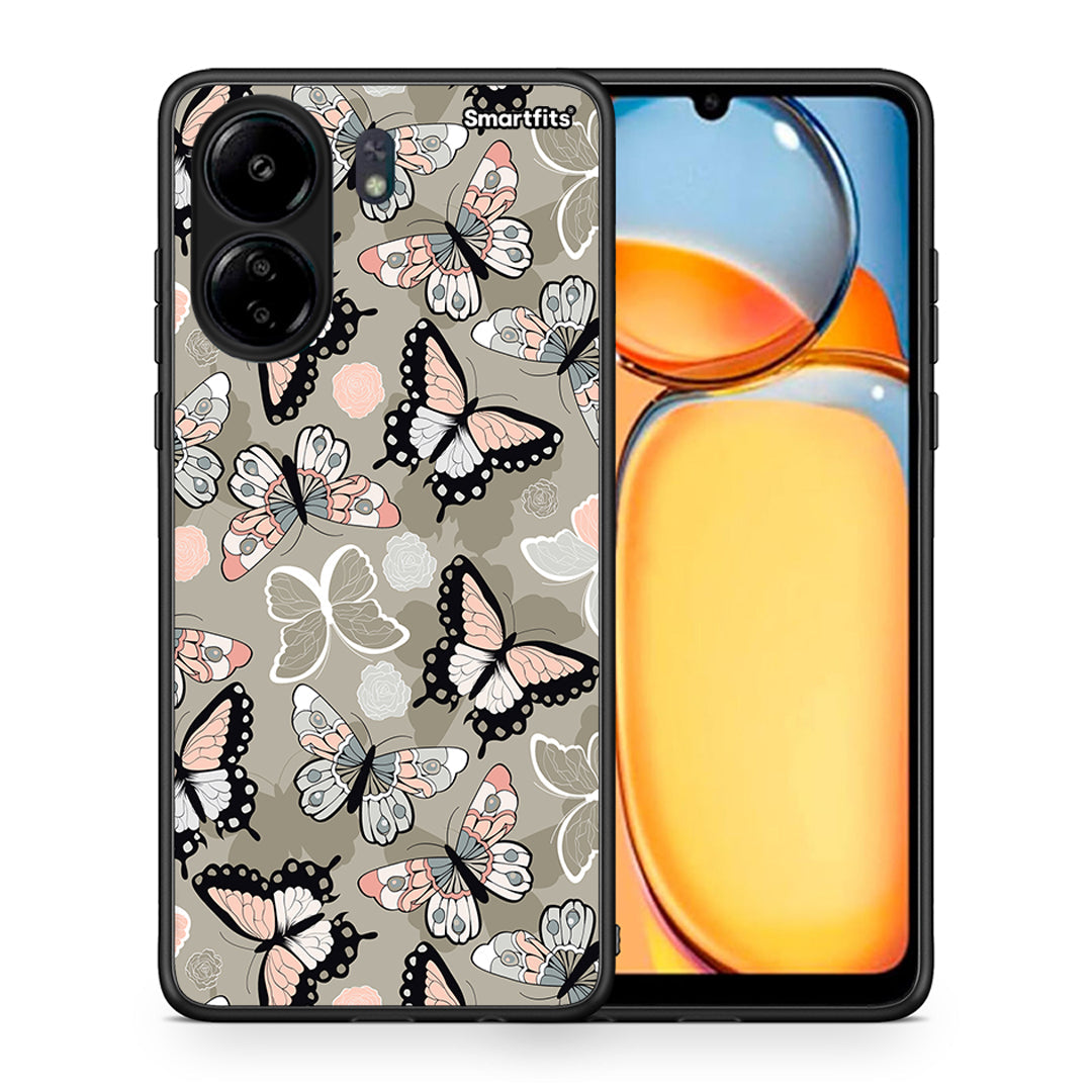 Θήκη Xiaomi Redmi 13C Butterflies Boho από τη Smartfits με σχέδιο στο πίσω μέρος και μαύρο περίβλημα | Xiaomi Redmi 13C Butterflies Boho case with colorful back and black bezels