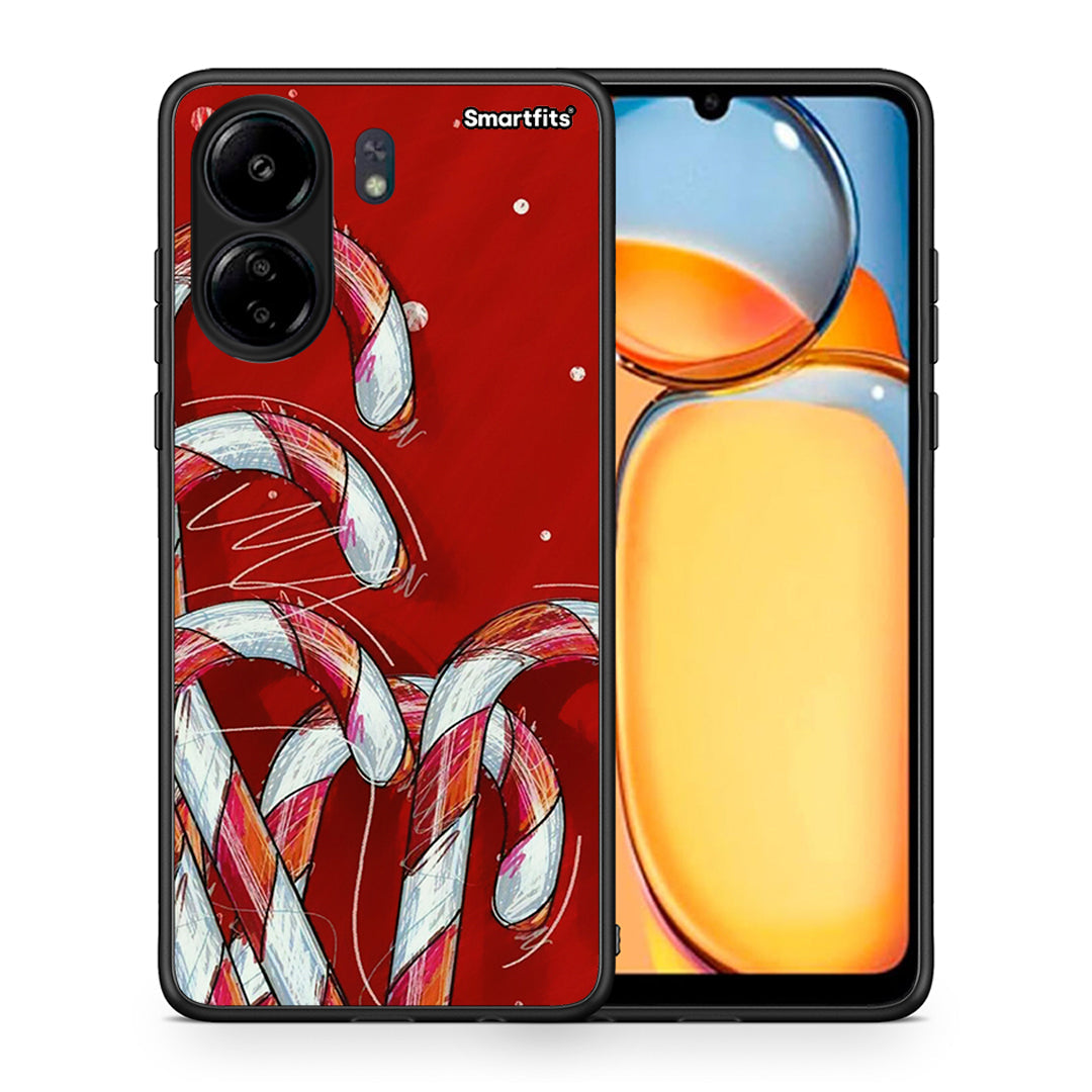 Θήκη Xiaomi Redmi 13C Candy Cane από τη Smartfits με σχέδιο στο πίσω μέρος και μαύρο περίβλημα | Xiaomi Redmi 13C Candy Cane case with colorful back and black bezels