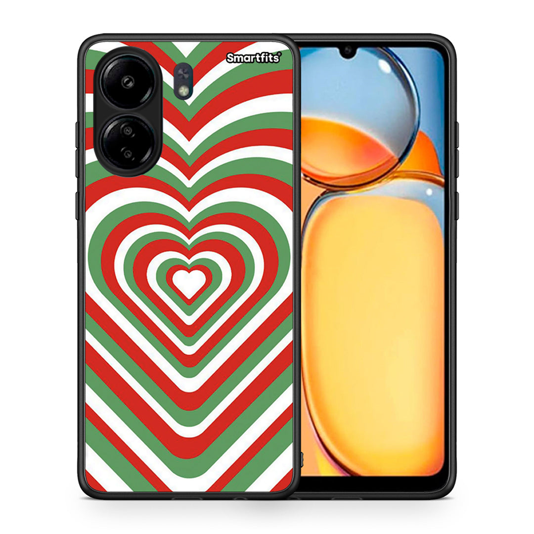 Θήκη Xiaomi Redmi 13C Christmas Hearts από τη Smartfits με σχέδιο στο πίσω μέρος και μαύρο περίβλημα | Xiaomi Redmi 13C Christmas Hearts case with colorful back and black bezels