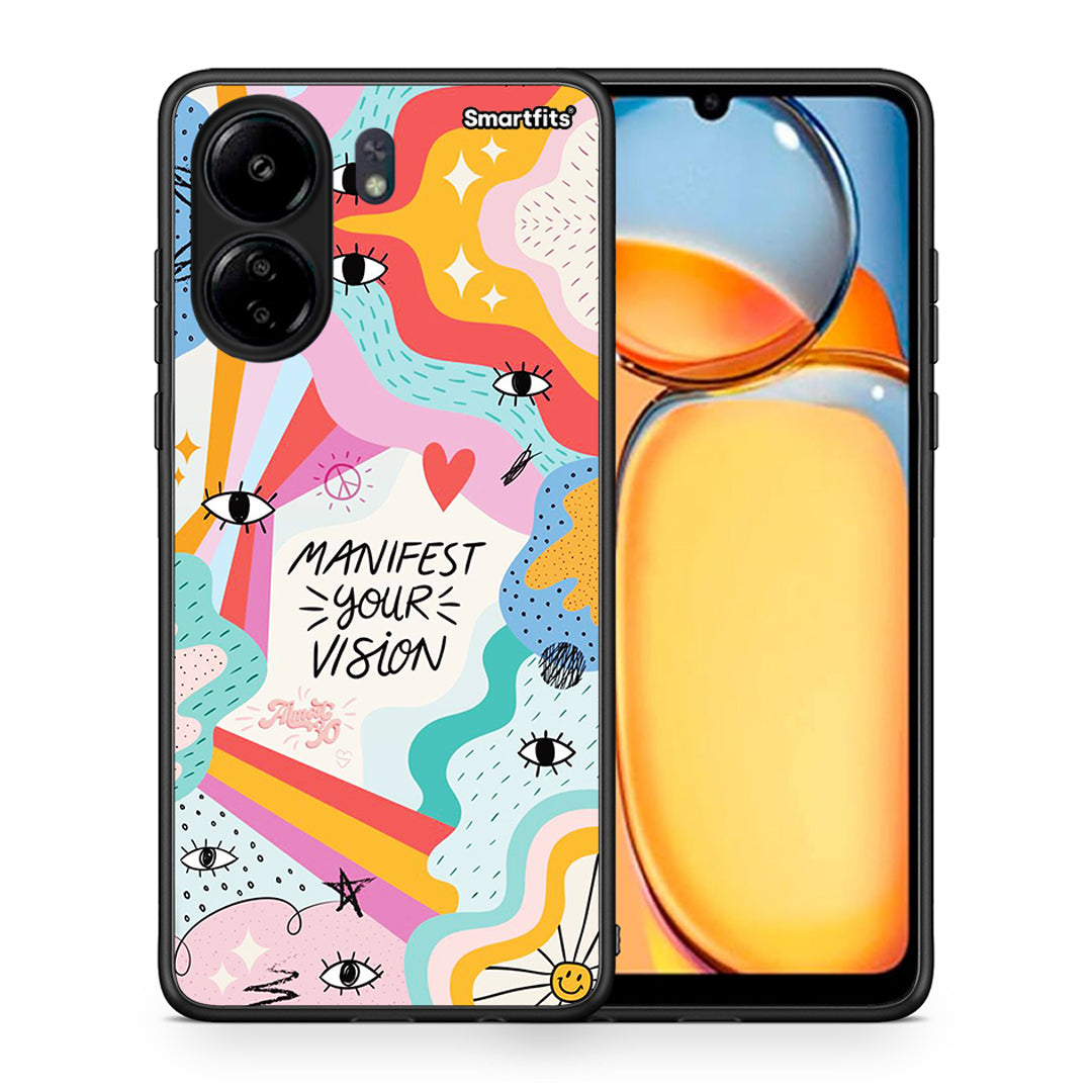 Θήκη Xiaomi Redmi 13C Manifest Your Vision από τη Smartfits με σχέδιο στο πίσω μέρος και μαύρο περίβλημα | Xiaomi Redmi 13C Manifest Your Vision case with colorful back and black bezels