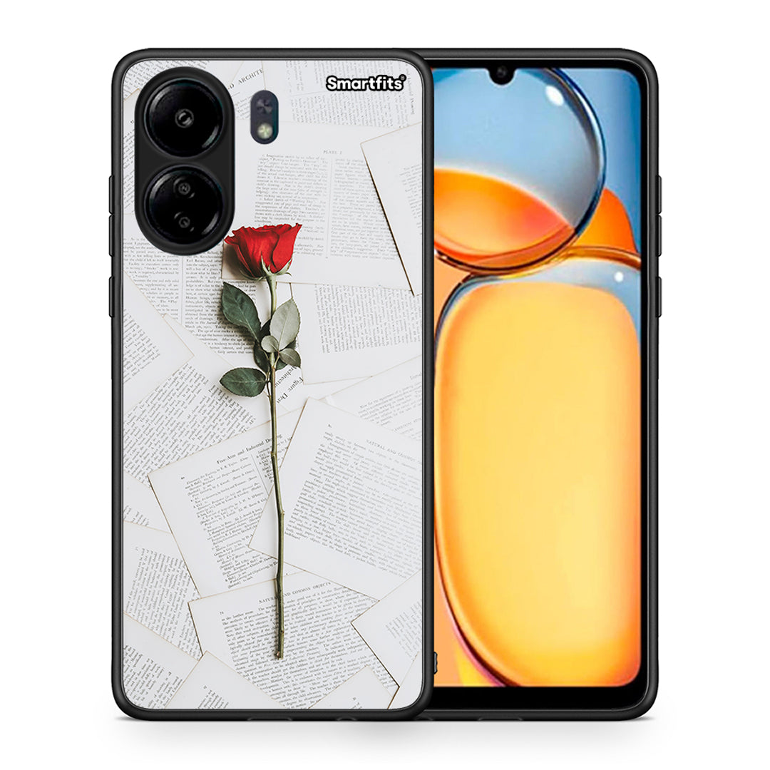 Θήκη Xiaomi Redmi 13C Red Rose από τη Smartfits με σχέδιο στο πίσω μέρος και μαύρο περίβλημα | Xiaomi Redmi 13C Red Rose case with colorful back and black bezels