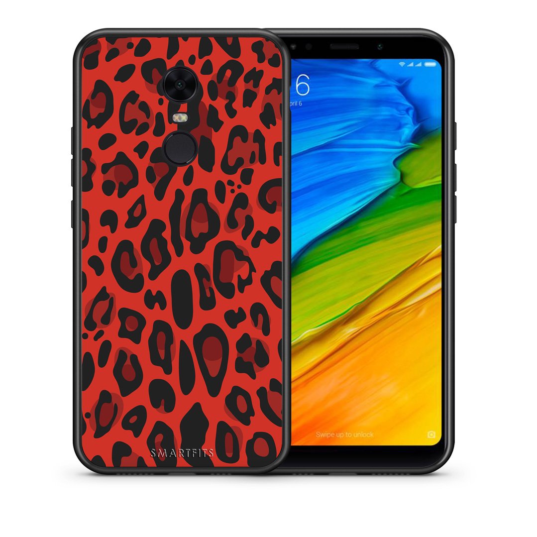 Θήκη Xiaomi Redmi 5 Plus Red Leopard Animal από τη Smartfits με σχέδιο στο πίσω μέρος και μαύρο περίβλημα | Xiaomi Redmi 5 Plus Red Leopard Animal case with colorful back and black bezels