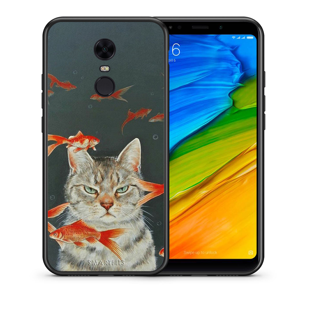 Θήκη Xiaomi Redmi 5 Plus Cat Goldfish από τη Smartfits με σχέδιο στο πίσω μέρος και μαύρο περίβλημα | Xiaomi Redmi 5 Plus Cat Goldfish case with colorful back and black bezels