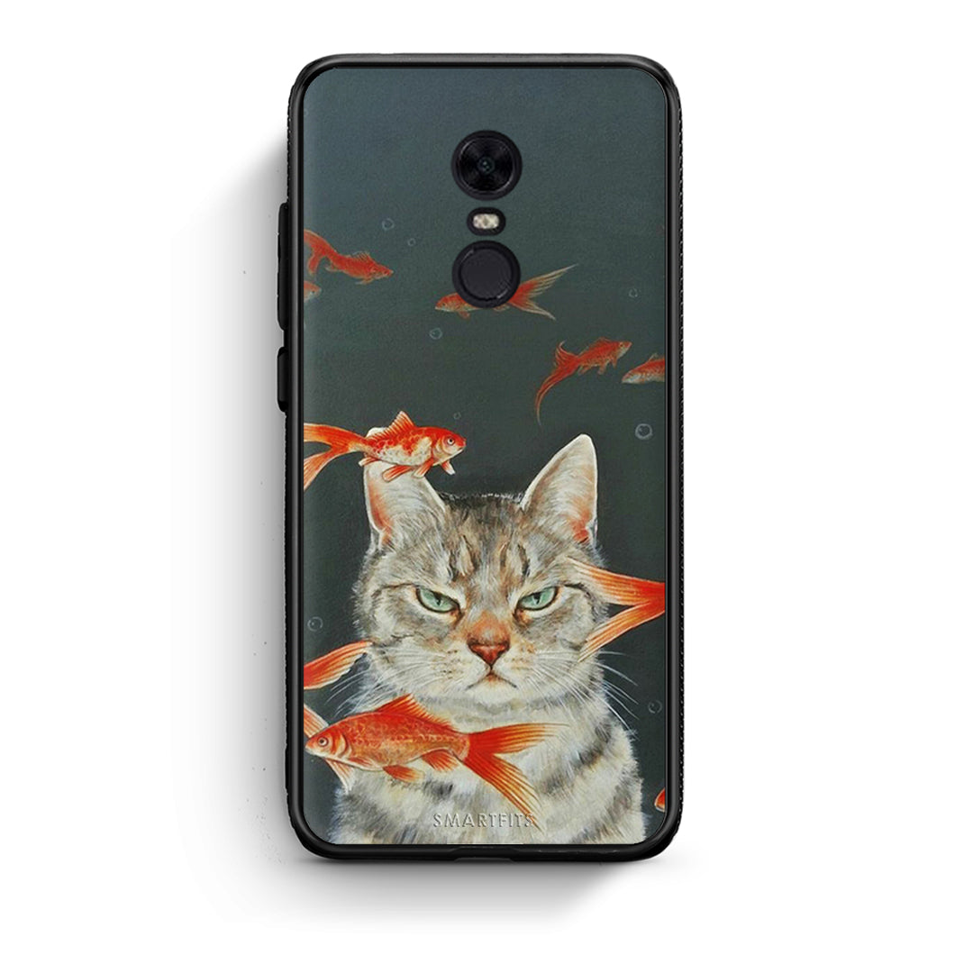 Xiaomi Redmi 5 Plus Cat Goldfish θήκη από τη Smartfits με σχέδιο στο πίσω μέρος και μαύρο περίβλημα | Smartphone case with colorful back and black bezels by Smartfits