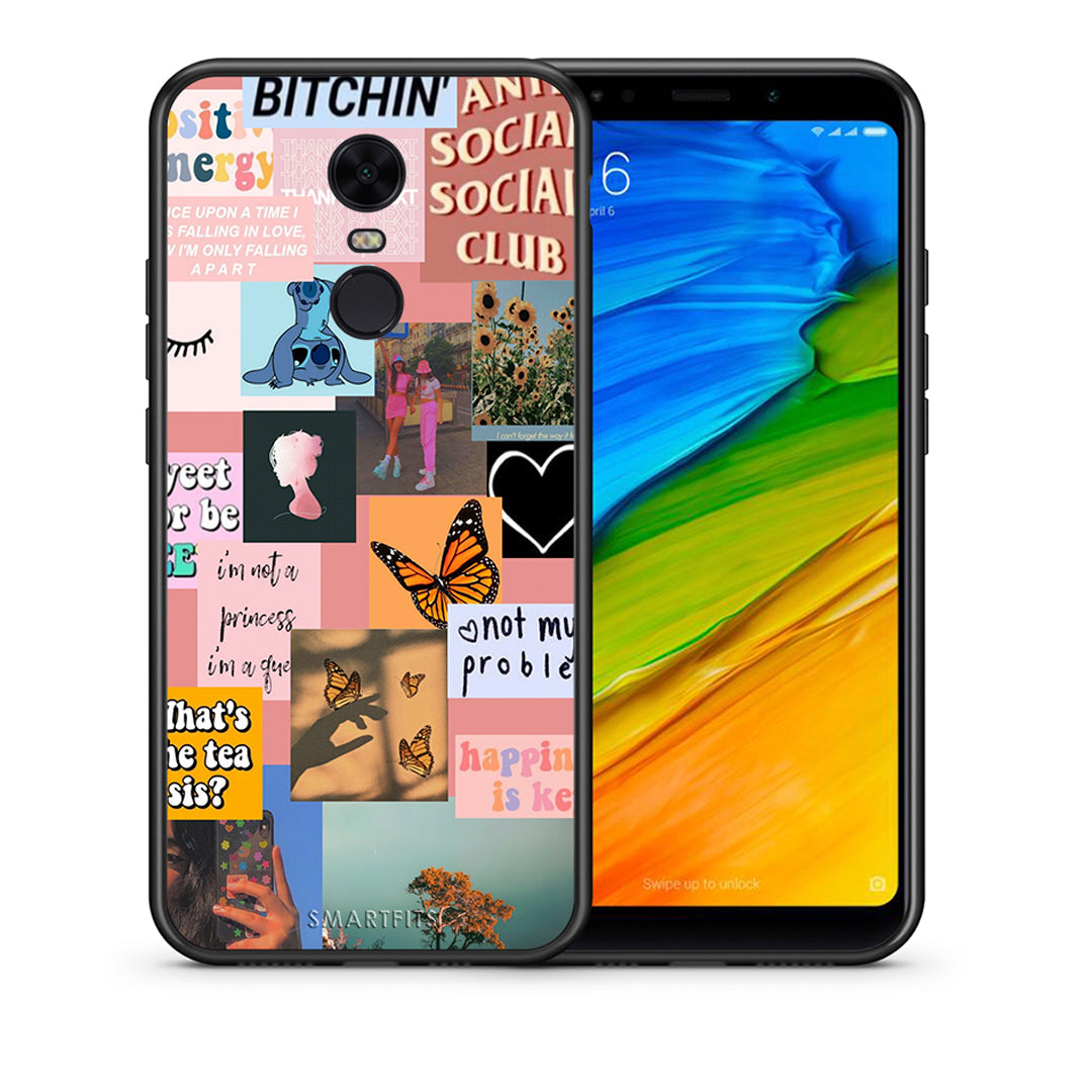 Θήκη Αγίου Βαλεντίνου Xiaomi Redmi 5 Plus Collage Bitchin από τη Smartfits με σχέδιο στο πίσω μέρος και μαύρο περίβλημα | Xiaomi Redmi 5 Plus Collage Bitchin case with colorful back and black bezels