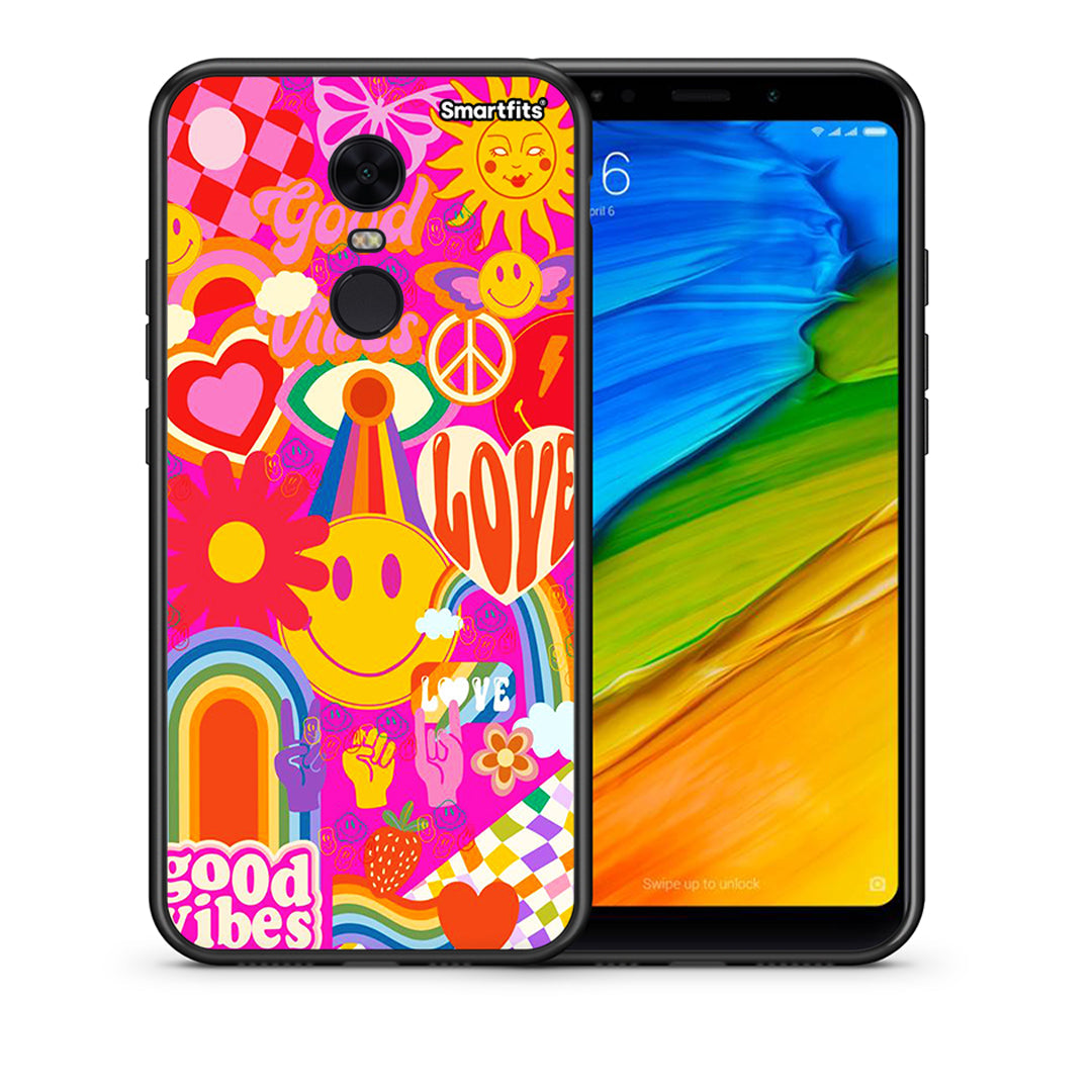 Θήκη Xiaomi Redmi 5 Plus Hippie Love από τη Smartfits με σχέδιο στο πίσω μέρος και μαύρο περίβλημα | Xiaomi Redmi 5 Plus Hippie Love case with colorful back and black bezels