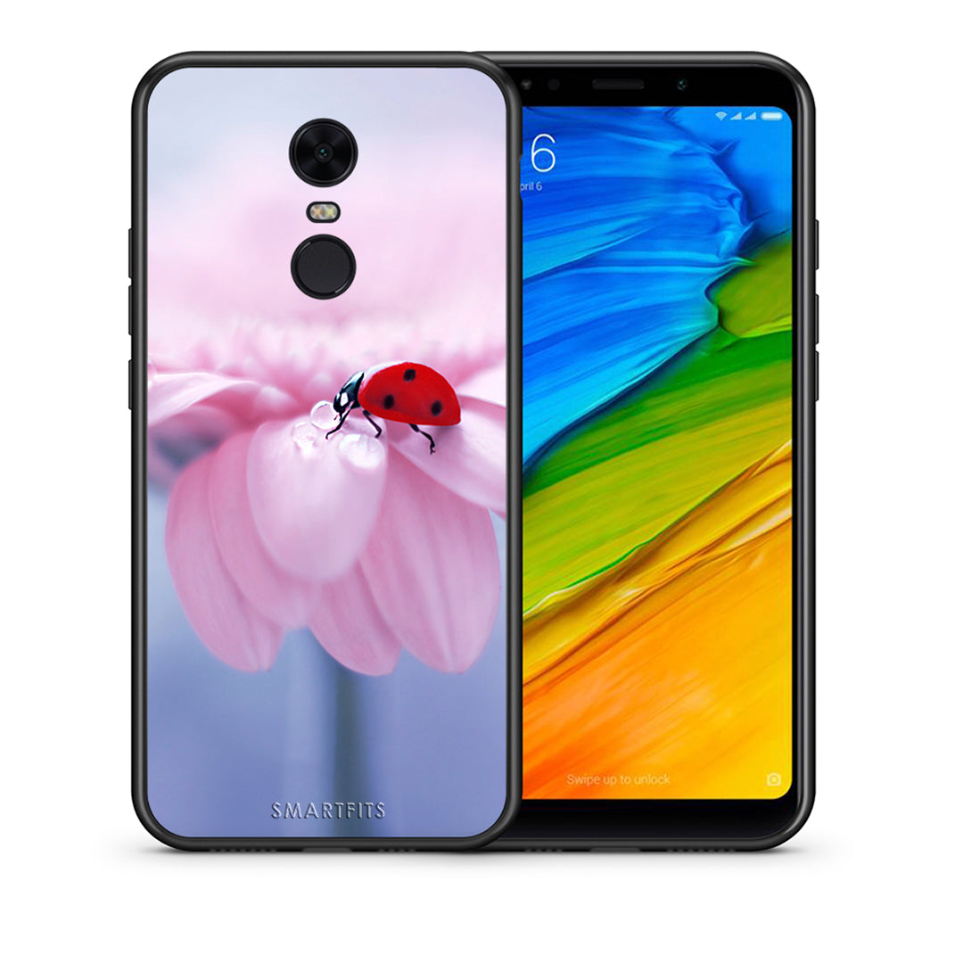 Θήκη Xiaomi Redmi 5 Plus Ladybug Flower από τη Smartfits με σχέδιο στο πίσω μέρος και μαύρο περίβλημα | Xiaomi Redmi 5 Plus Ladybug Flower case with colorful back and black bezels