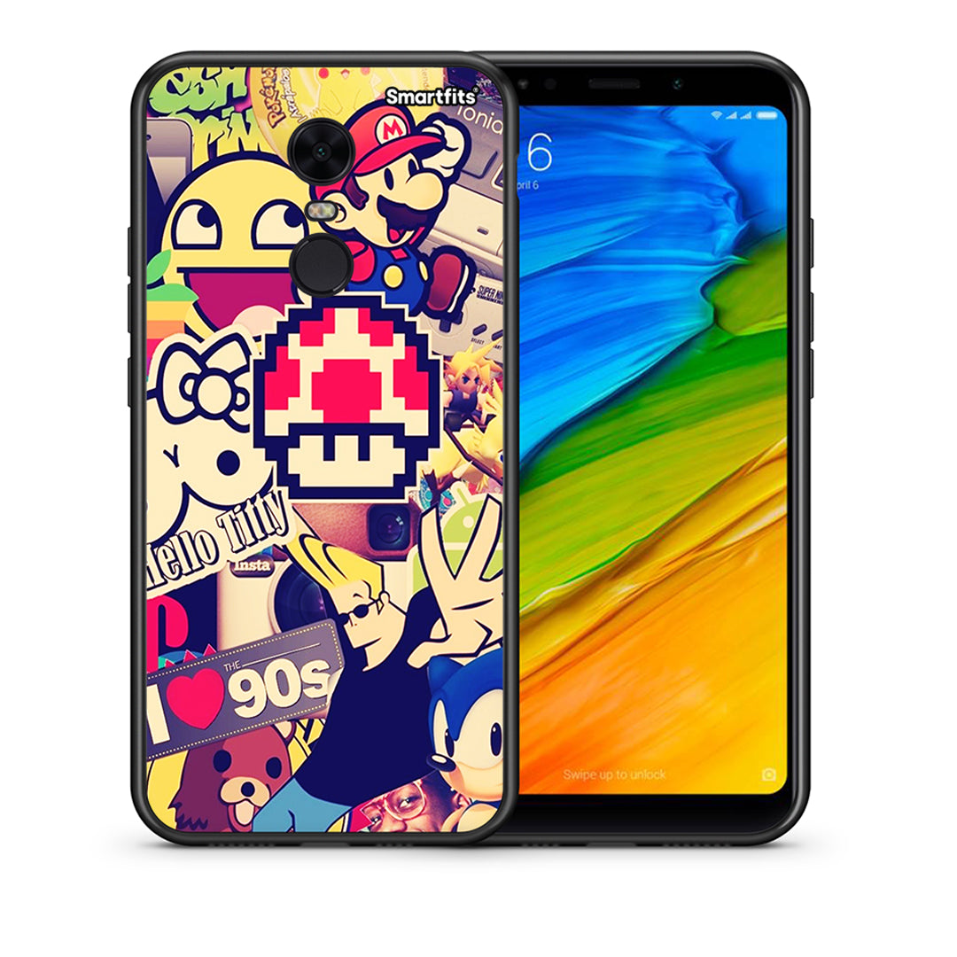 Θήκη Xiaomi Redmi 5 Plus Love The 90s από τη Smartfits με σχέδιο στο πίσω μέρος και μαύρο περίβλημα | Xiaomi Redmi 5 Plus Love The 90s case with colorful back and black bezels