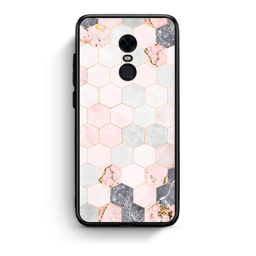 4 - Xiaomi Redmi 5 Plus Hexagon Pink Marble case, cover, bumper