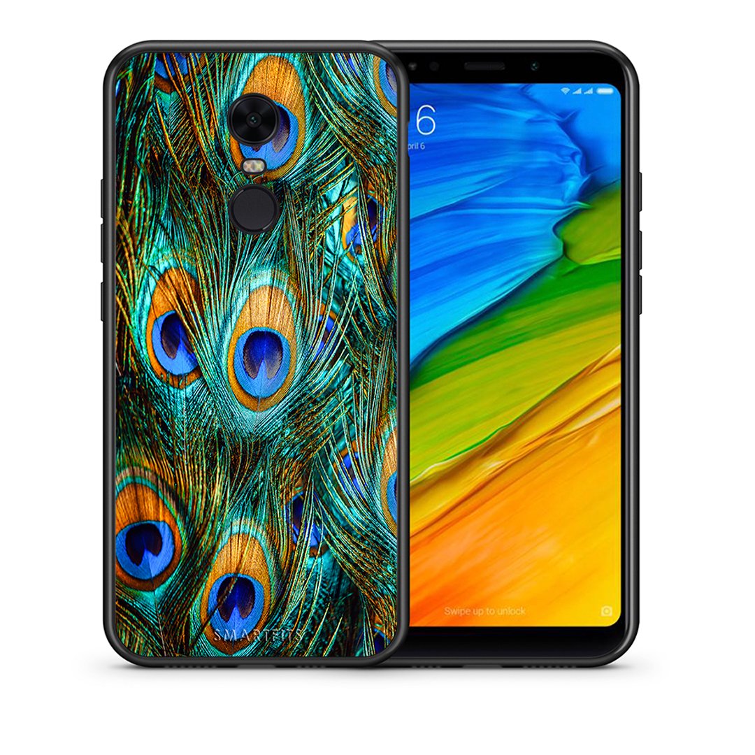 Θήκη Xiaomi Redmi 5 Plus Real Peacock Feathers από τη Smartfits με σχέδιο στο πίσω μέρος και μαύρο περίβλημα | Xiaomi Redmi 5 Plus Real Peacock Feathers case with colorful back and black bezels