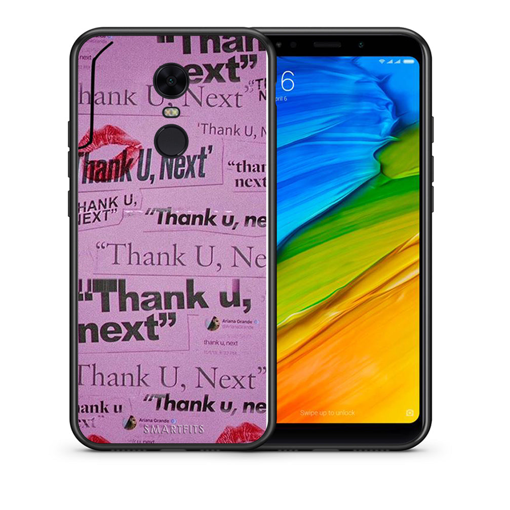 Θήκη Αγίου Βαλεντίνου Xiaomi Redmi 5 Plus Thank You Next από τη Smartfits με σχέδιο στο πίσω μέρος και μαύρο περίβλημα | Xiaomi Redmi 5 Plus Thank You Next case with colorful back and black bezels