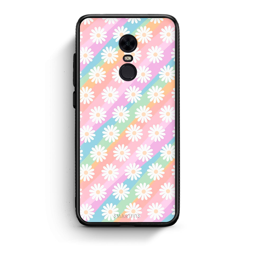 Xiaomi Redmi 5 Plus White Daisies θήκη από τη Smartfits με σχέδιο στο πίσω μέρος και μαύρο περίβλημα | Smartphone case with colorful back and black bezels by Smartfits