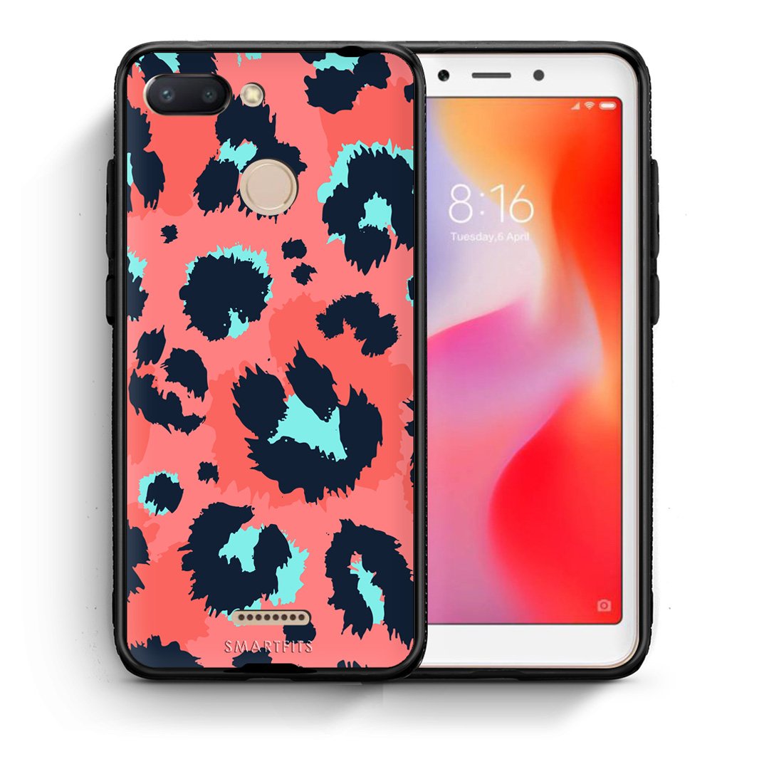 Θήκη Xiaomi Redmi 6 Pink Leopard Animal από τη Smartfits με σχέδιο στο πίσω μέρος και μαύρο περίβλημα | Xiaomi Redmi 6 Pink Leopard Animal case with colorful back and black bezels
