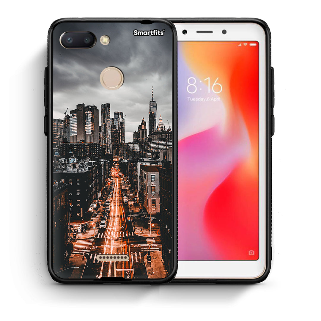 Θήκη Xiaomi Redmi 6 City Lights από τη Smartfits με σχέδιο στο πίσω μέρος και μαύρο περίβλημα | Xiaomi Redmi 6 City Lights case with colorful back and black bezels