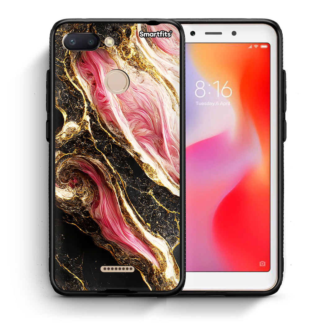 Θήκη Xiaomi Redmi 6 Glamorous Pink Marble από τη Smartfits με σχέδιο στο πίσω μέρος και μαύρο περίβλημα | Xiaomi Redmi 6 Glamorous Pink Marble case with colorful back and black bezels