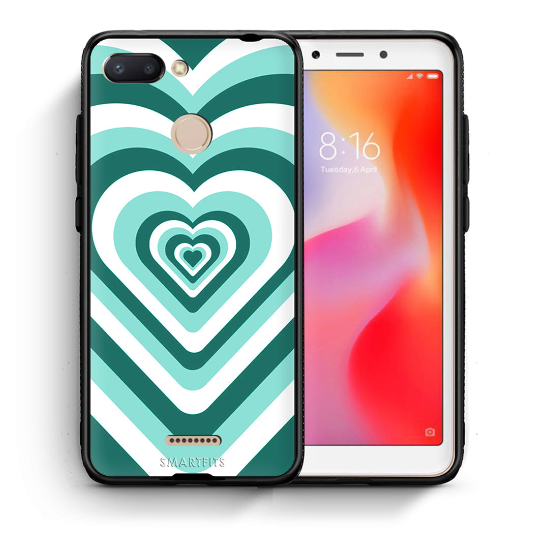 Θήκη Xiaomi Redmi 6 Green Hearts από τη Smartfits με σχέδιο στο πίσω μέρος και μαύρο περίβλημα | Xiaomi Redmi 6 Green Hearts case with colorful back and black bezels
