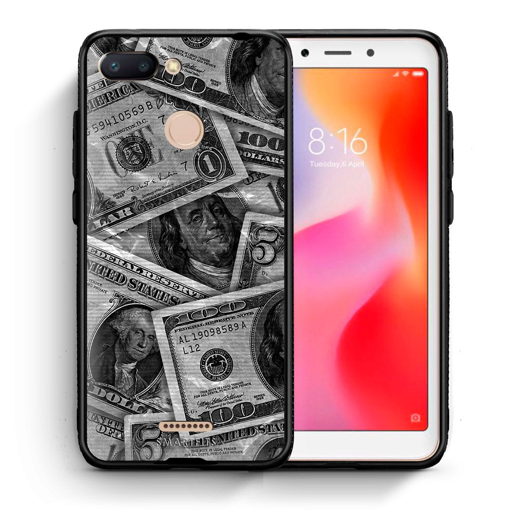 Θήκη Xiaomi Redmi 6 Money Dollars από τη Smartfits με σχέδιο στο πίσω μέρος και μαύρο περίβλημα | Xiaomi Redmi 6 Money Dollars case with colorful back and black bezels