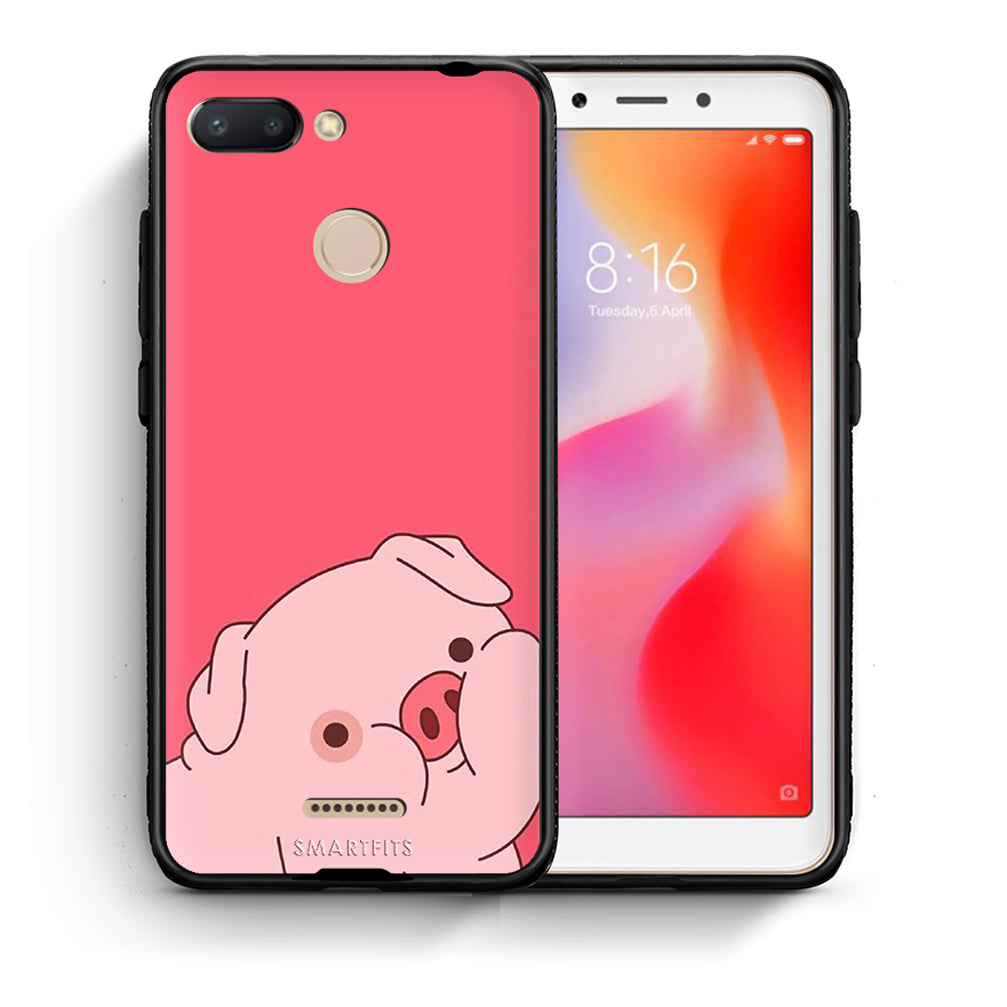 Θήκη Αγίου Βαλεντίνου Xiaomi Redmi 6 Pig Love 1 από τη Smartfits με σχέδιο στο πίσω μέρος και μαύρο περίβλημα | Xiaomi Redmi 6 Pig Love 1 case with colorful back and black bezels