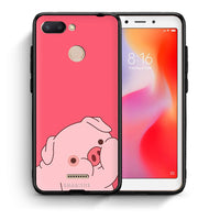 Thumbnail for Θήκη Αγίου Βαλεντίνου Xiaomi Redmi 6 Pig Love 1 από τη Smartfits με σχέδιο στο πίσω μέρος και μαύρο περίβλημα | Xiaomi Redmi 6 Pig Love 1 case with colorful back and black bezels