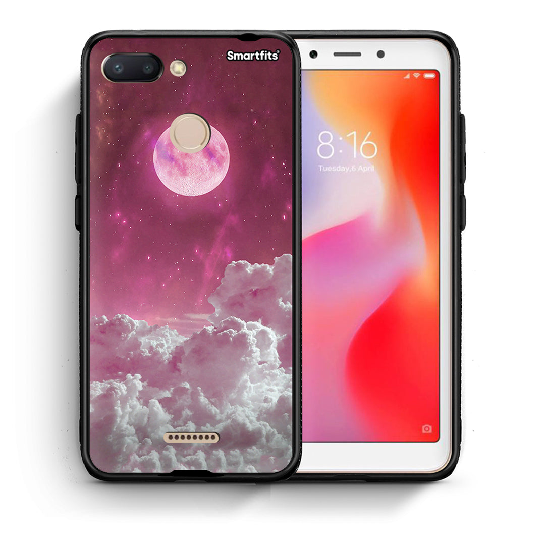 Θήκη Xiaomi Redmi 6 Pink Moon από τη Smartfits με σχέδιο στο πίσω μέρος και μαύρο περίβλημα | Xiaomi Redmi 6 Pink Moon case with colorful back and black bezels