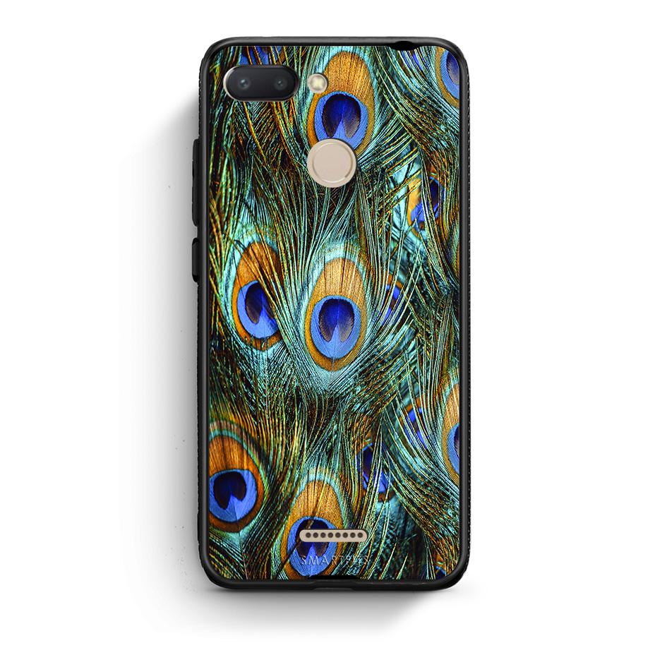 Xiaomi Redmi 6 Real Peacock Feathers θήκη από τη Smartfits με σχέδιο στο πίσω μέρος και μαύρο περίβλημα | Smartphone case with colorful back and black bezels by Smartfits